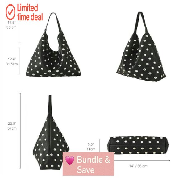 Large Vegan Leather Studded Hobo Tote Bag with Magnetic Closure - Picture 6 of 7